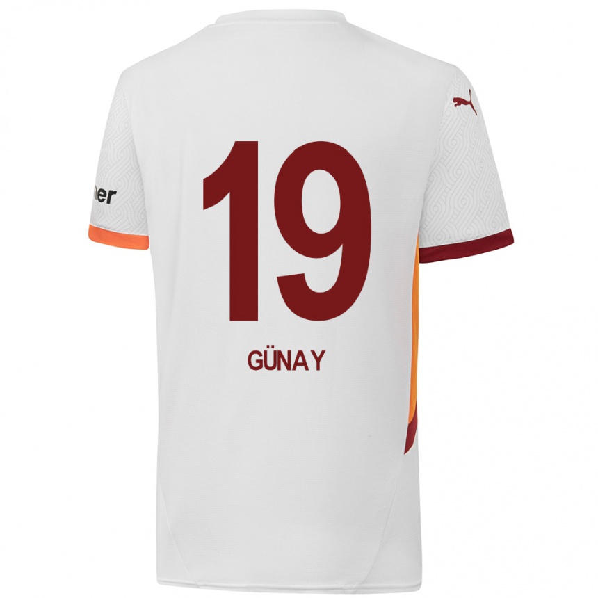 Vaikiškas Günay Güvenç #19 Balta Geltona Raudona Išvykos Marškinėliai 2024/25 T-Shirt