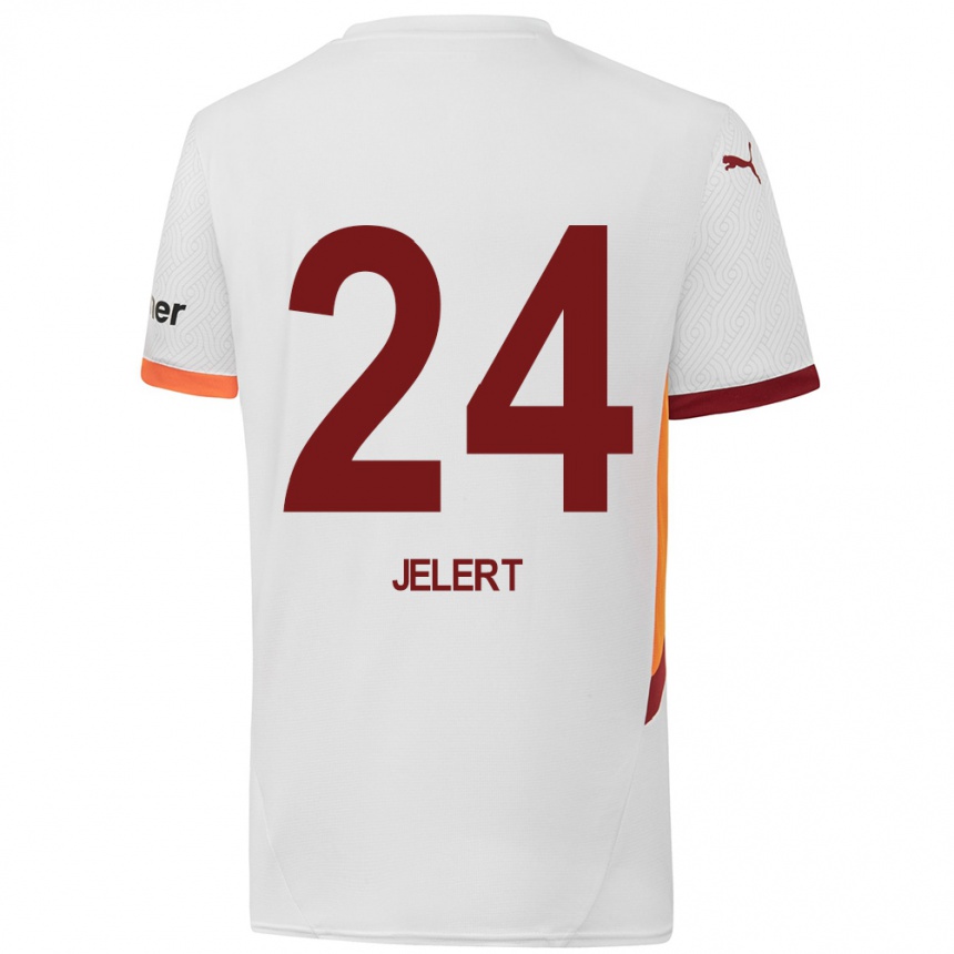 Vaikiškas Elias Jelert #24 Balta Geltona Raudona Išvykos Marškinėliai 2024/25 T-Shirt