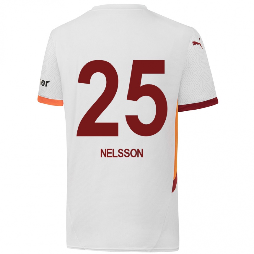 Vaikiškas Victor Nelsson #25 Balta Geltona Raudona Išvykos Marškinėliai 2024/25 T-Shirt