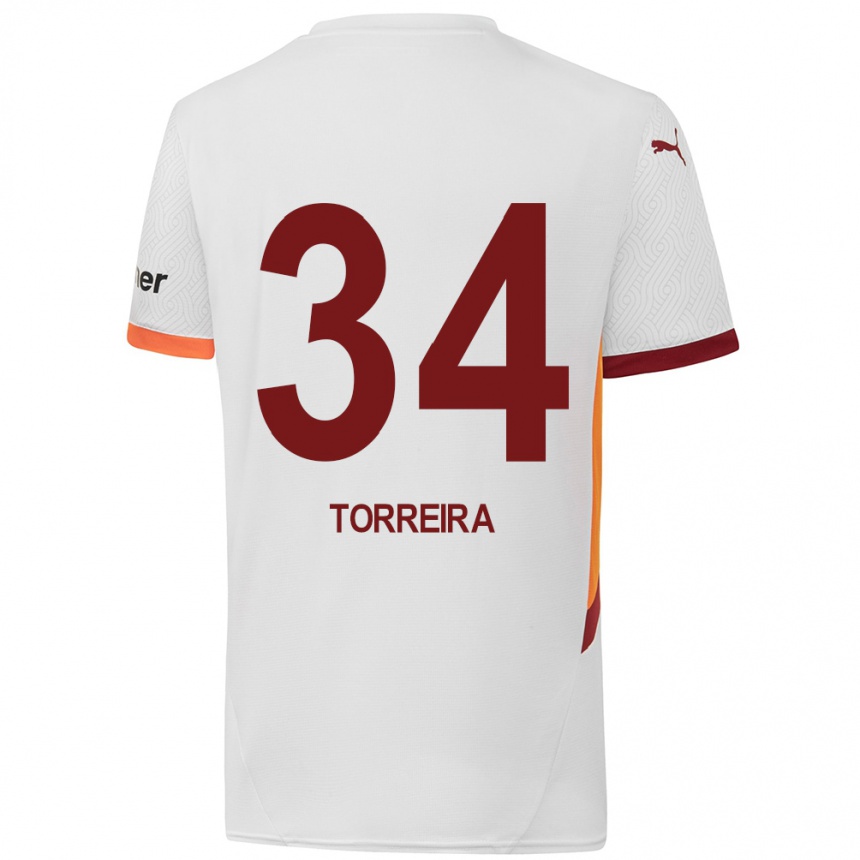 Vaikiškas Lucas Torreira #34 Balta Geltona Raudona Išvykos Marškinėliai 2024/25 T-Shirt