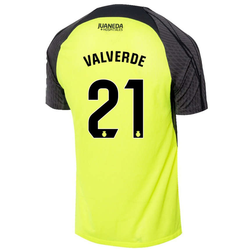 Vaikiškas David Valverde #21 Fluorescencinė Žalia Juoda Išvykos Marškinėliai 2024/25 T-Shirt