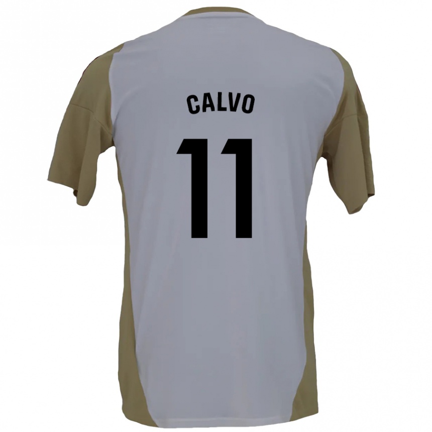 Vaikiškas Álex Calvo #11 Ruda Balta Išvykos Marškinėliai 2024/25 T-Shirt