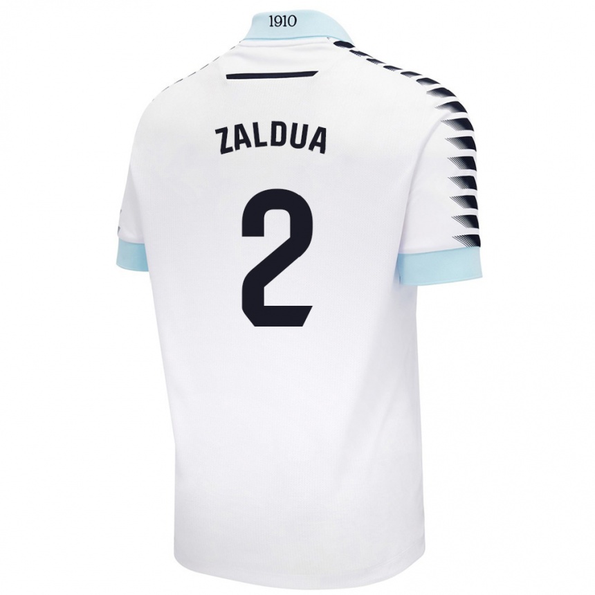 Vaikiškas Joseba Zaldua #2 Balta Mėlyna Išvykos Marškinėliai 2024/25 T-Shirt