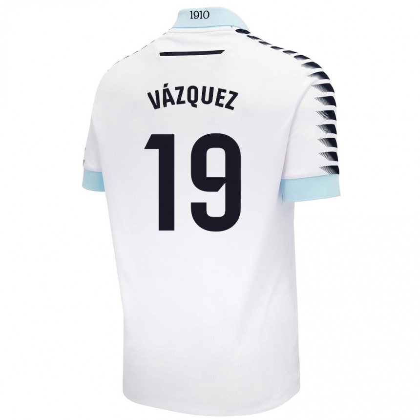 Vaikiškas Borja Vázquez #19 Balta Mėlyna Išvykos Marškinėliai 2024/25 T-Shirt