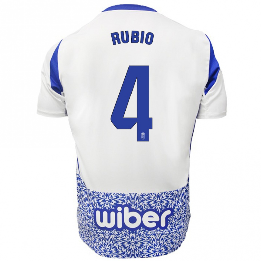 Vaikiškas Miguel Rubio #4 Balta Mėlyna Išvykos Marškinėliai 2024/25 T-Shirt