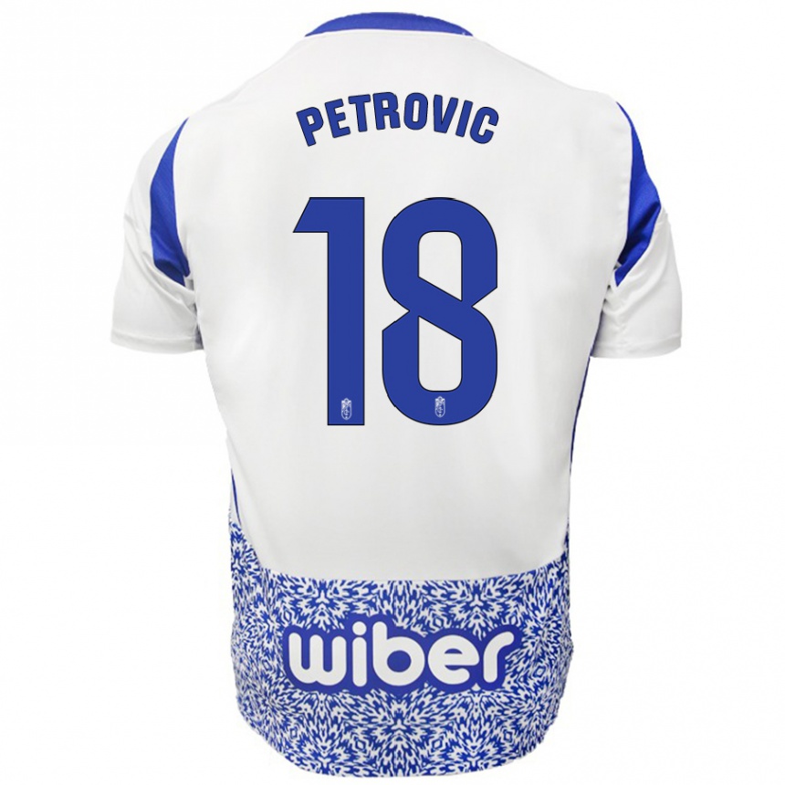 Vaikiškas Njegos Petrovic #18 Balta Mėlyna Išvykos Marškinėliai 2024/25 T-Shirt