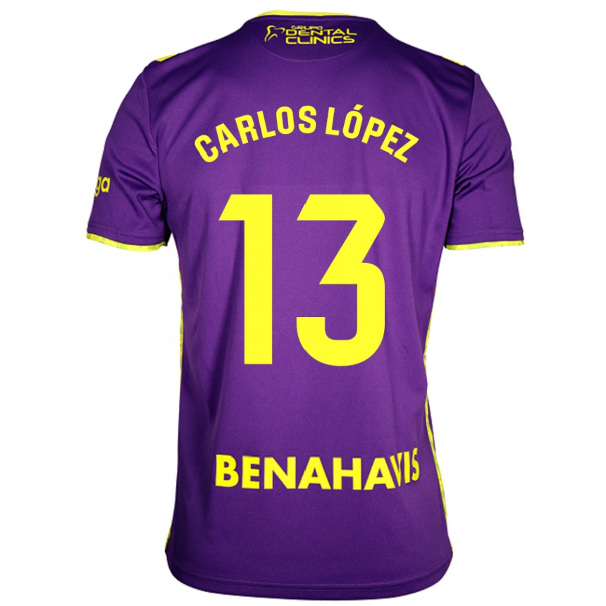 Vaikiškas Carlos López #13 Violetinė Geltona Išvykos Marškinėliai 2024/25 T-Shirt