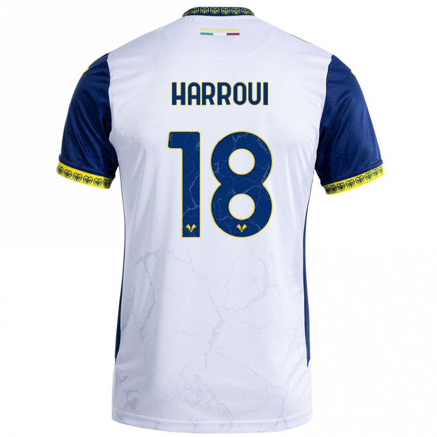 Vaikiškas Abdou Harroui #18 Balta Mėlyna Išvykos Marškinėliai 2024/25 T-Shirt