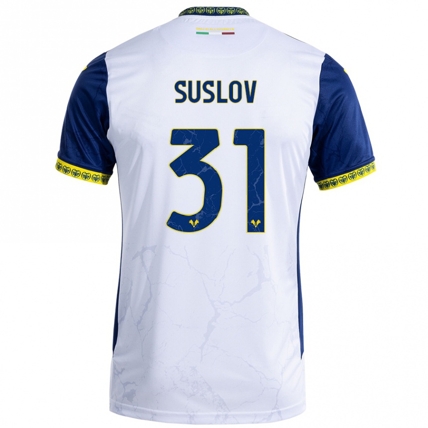 Vaikiškas Tomas Suslov #31 Balta Mėlyna Išvykos Marškinėliai 2024/25 T-Shirt