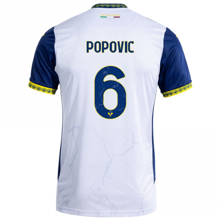 Vaikiškas Andrej Popovic #6 Balta Mėlyna Išvykos Marškinėliai 2024/25 T-Shirt