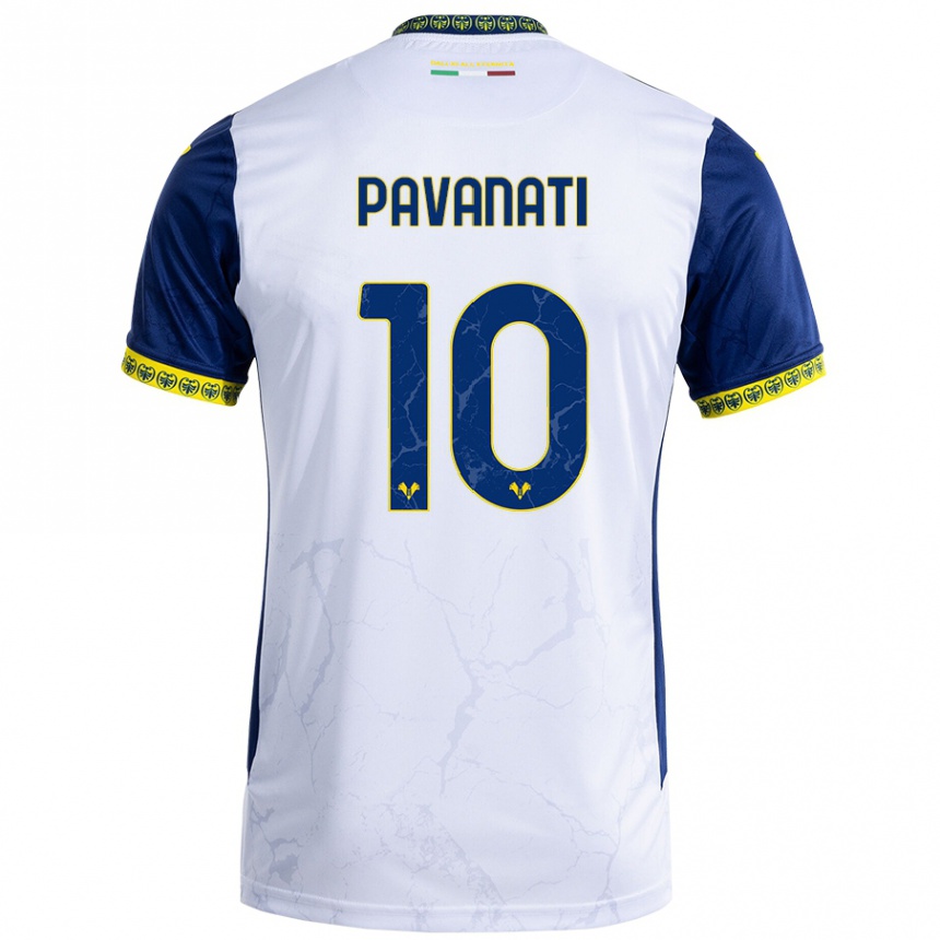 Vaikiškas Alessandro Pavanati #10 Balta Mėlyna Išvykos Marškinėliai 2024/25 T-Shirt