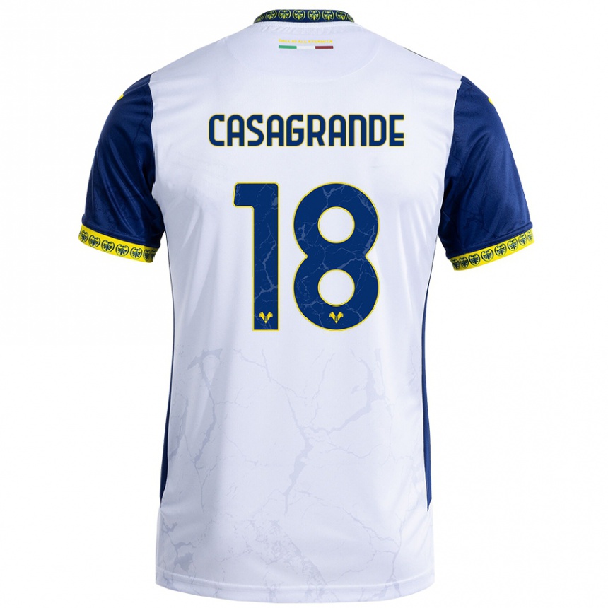 Vaikiškas Davide Casagrande #18 Balta Mėlyna Išvykos Marškinėliai 2024/25 T-Shirt