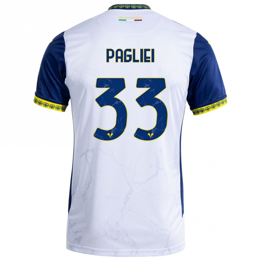 Vaikiškas Matteo Pagliei #33 Balta Mėlyna Išvykos Marškinėliai 2024/25 T-Shirt