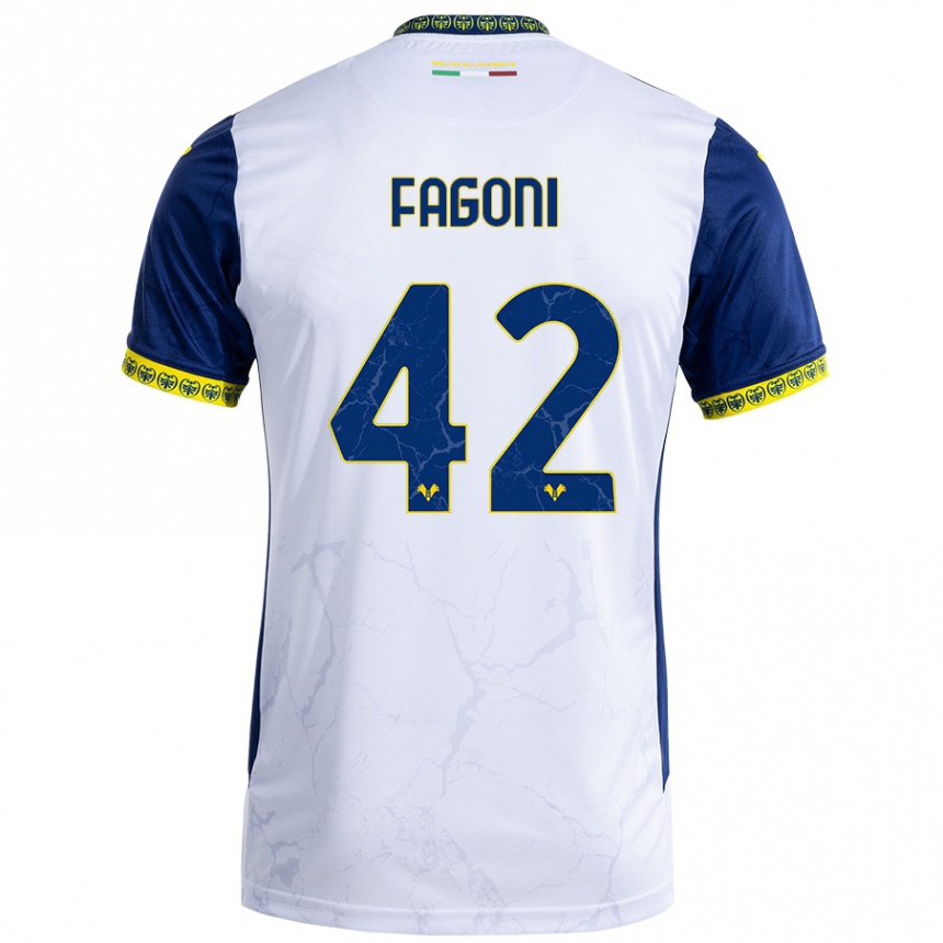 Vaikiškas Marco Fagoni #42 Balta Mėlyna Išvykos Marškinėliai 2024/25 T-Shirt