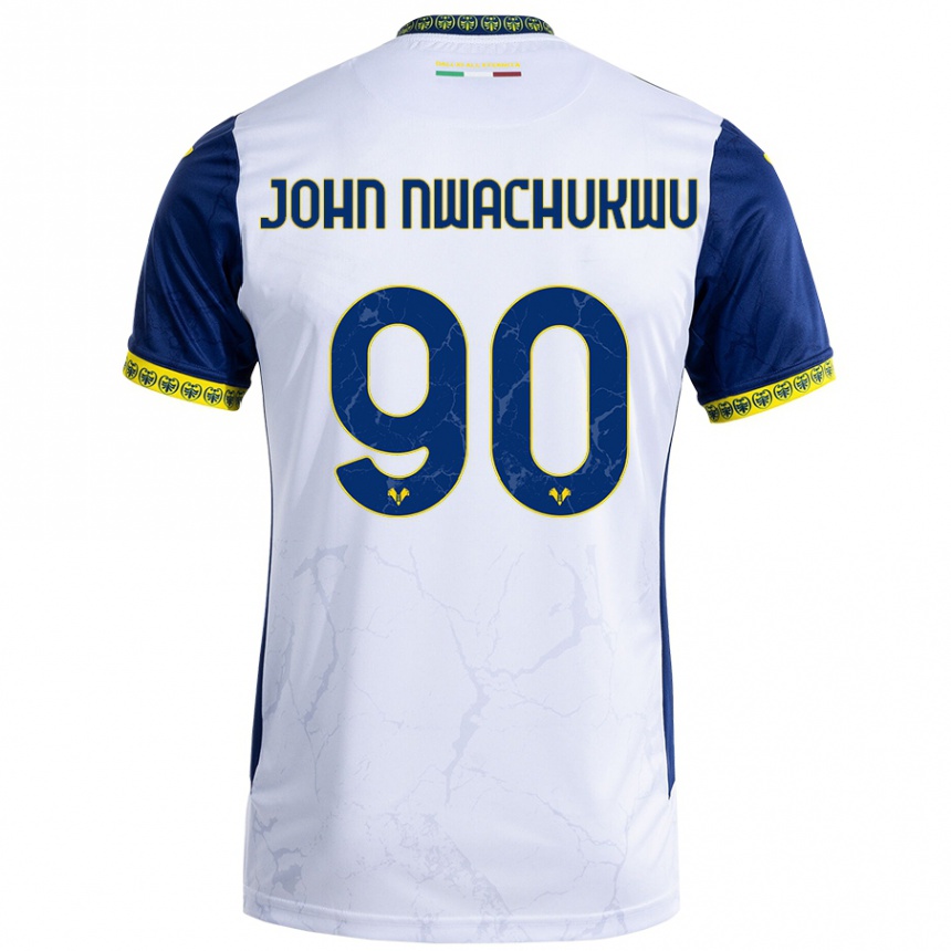 Vaikiškas Samuel John Nwachukwu #90 Balta Mėlyna Išvykos Marškinėliai 2024/25 T-Shirt