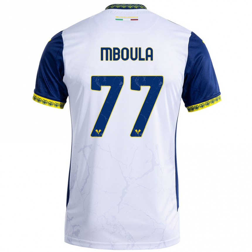 Vaikiškas Jordi Mboula #77 Balta Mėlyna Išvykos Marškinėliai 2024/25 T-Shirt