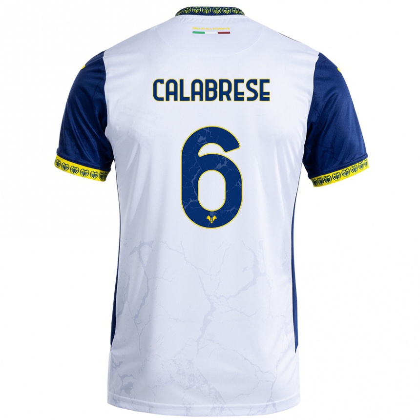 Vaikiškas Nicolò Calabrese #6 Balta Mėlyna Išvykos Marškinėliai 2024/25 T-Shirt