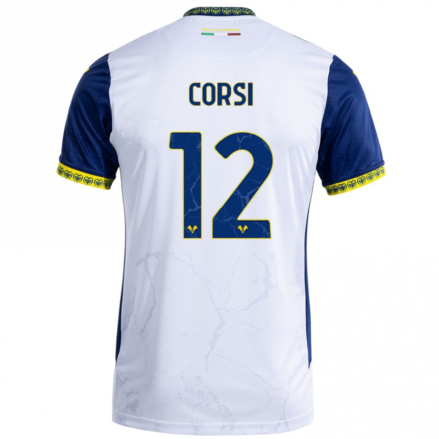 Vaikiškas Sara Corsi #12 Balta Mėlyna Išvykos Marškinėliai 2024/25 T-Shirt