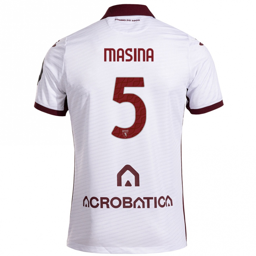 Vaikiškas Adam Masina #5 Balta Kaštoninė Išvykos Marškinėliai 2024/25 T-Shirt