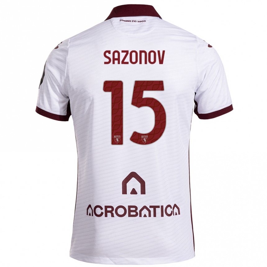 Vaikiškas Saba Sazonov #15 Balta Kaštoninė Išvykos Marškinėliai 2024/25 T-Shirt