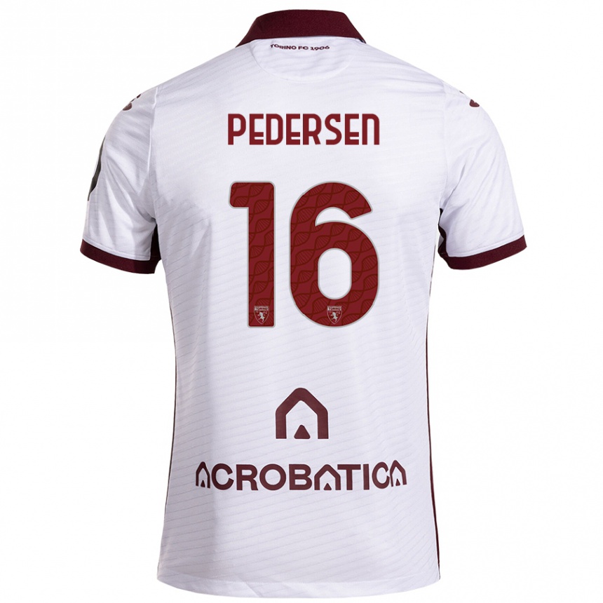 Vaikiškas Marcus Pedersen #16 Balta Kaštoninė Išvykos Marškinėliai 2024/25 T-Shirt