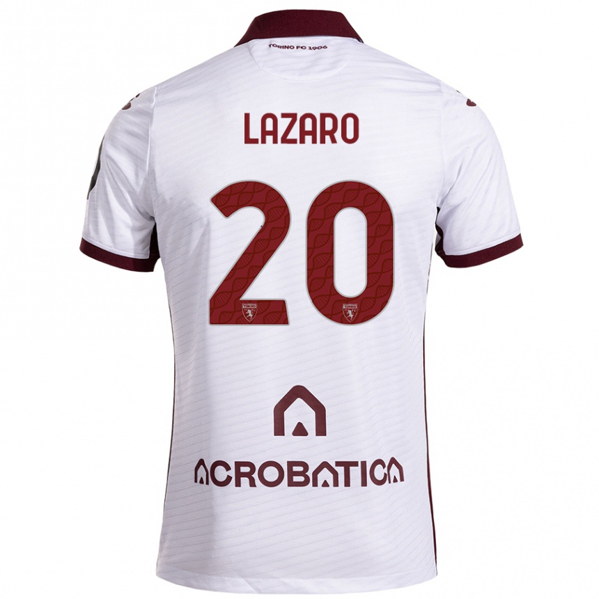 Vaikiškas Valentino Lazaro #20 Balta Kaštoninė Išvykos Marškinėliai 2024/25 T-Shirt