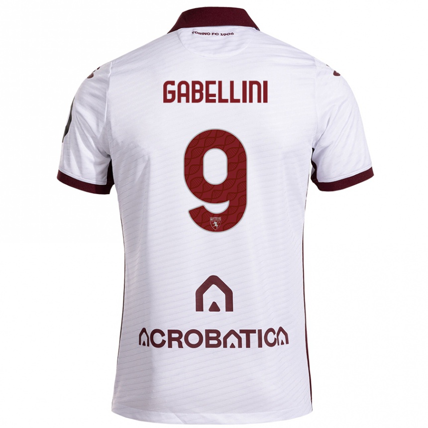 Vaikiškas Tommaso Gabellini #9 Balta Kaštoninė Išvykos Marškinėliai 2024/25 T-Shirt