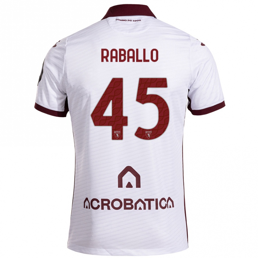 Vaikiškas Alessio Raballo #45 Balta Kaštoninė Išvykos Marškinėliai 2024/25 T-Shirt