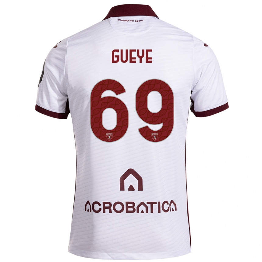 Vaikiškas Ousmane Gueye #69 Balta Kaštoninė Išvykos Marškinėliai 2024/25 T-Shirt