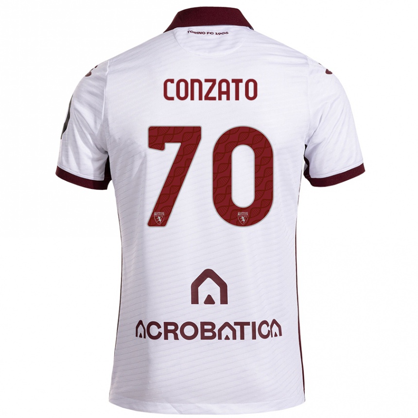 Vaikiškas Filippo Conzato #70 Balta Kaštoninė Išvykos Marškinėliai 2024/25 T-Shirt