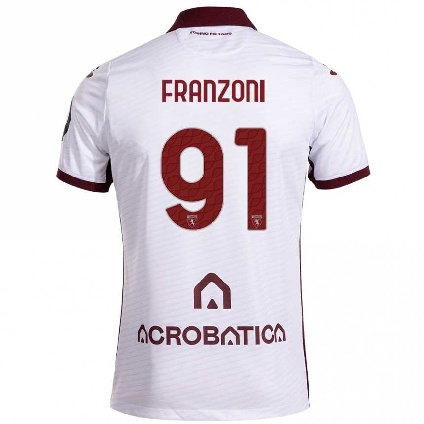 Vaikiškas Nicolò Franzoni #91 Balta Kaštoninė Išvykos Marškinėliai 2024/25 T-Shirt