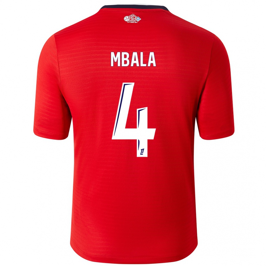 Vyrai Olivia Mbala #4 Raudona Balta Namų Marškinėliai 2024/25 T-Shirt