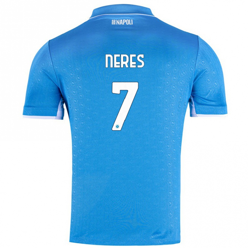 Vyrai David Neres #7 Dangaus Mėlyna Namų Marškinėliai 2024/25 T-Shirt