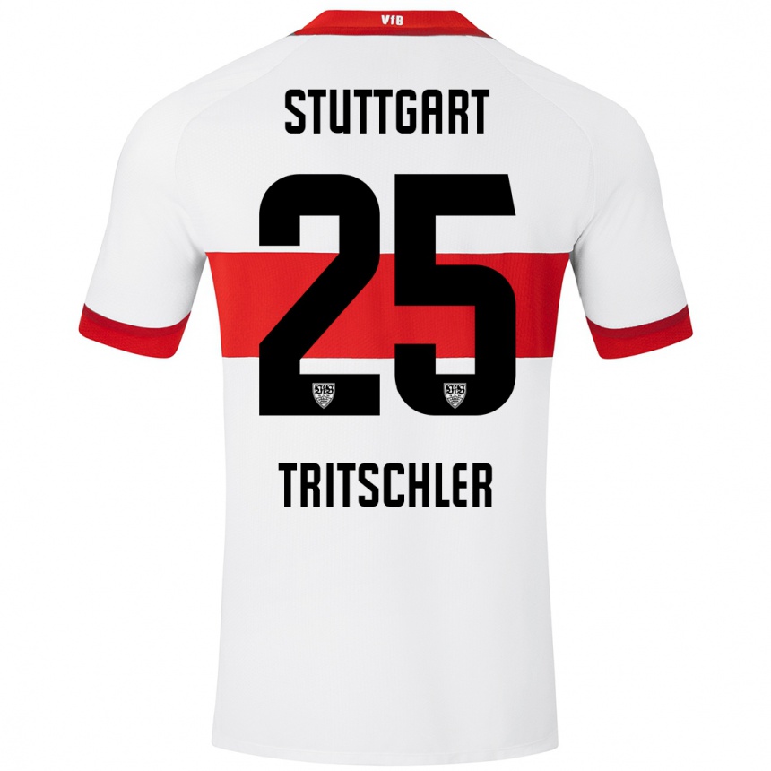 Vyrai David Tritschler #25 Balta Raudona Namų Marškinėliai 2024/25 T-Shirt