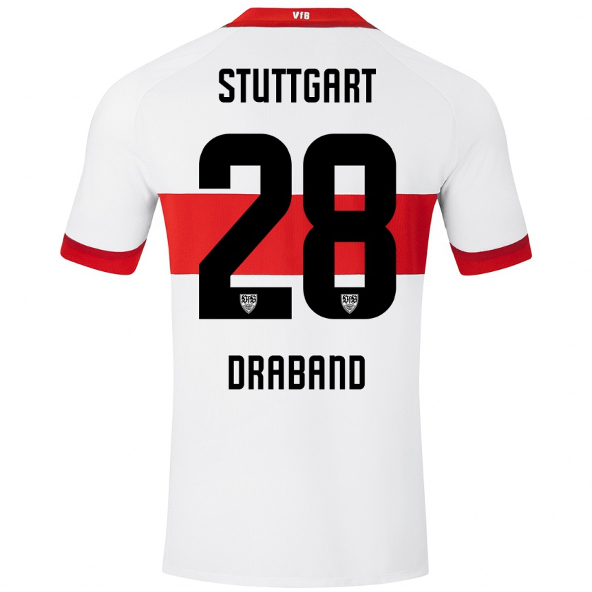 Vyrai Dominik Draband #28 Balta Raudona Namų Marškinėliai 2024/25 T-Shirt