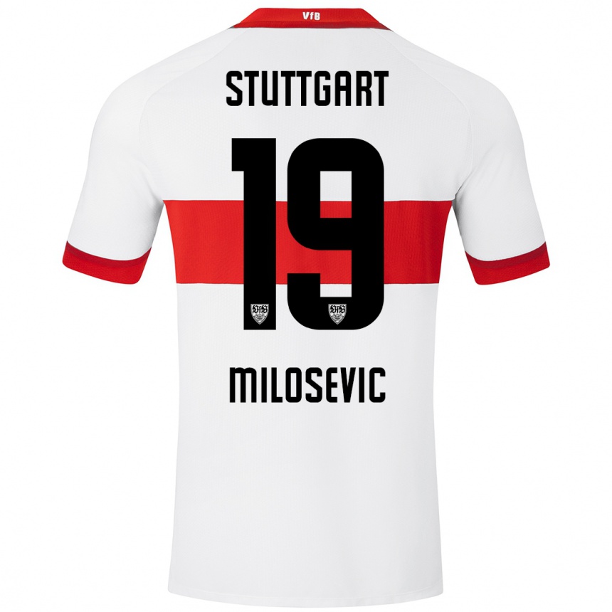 Vyrai Jovan Milosevic #19 Balta Raudona Namų Marškinėliai 2024/25 T-Shirt