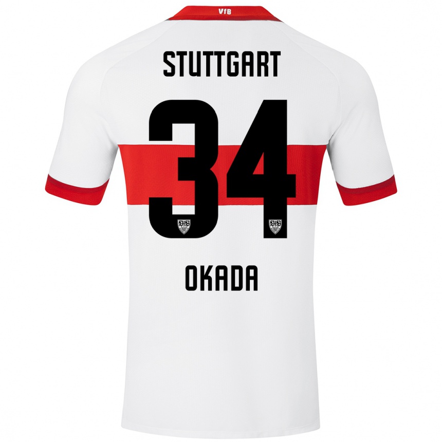 Vyrai Rei Okada #34 Balta Raudona Namų Marškinėliai 2024/25 T-Shirt