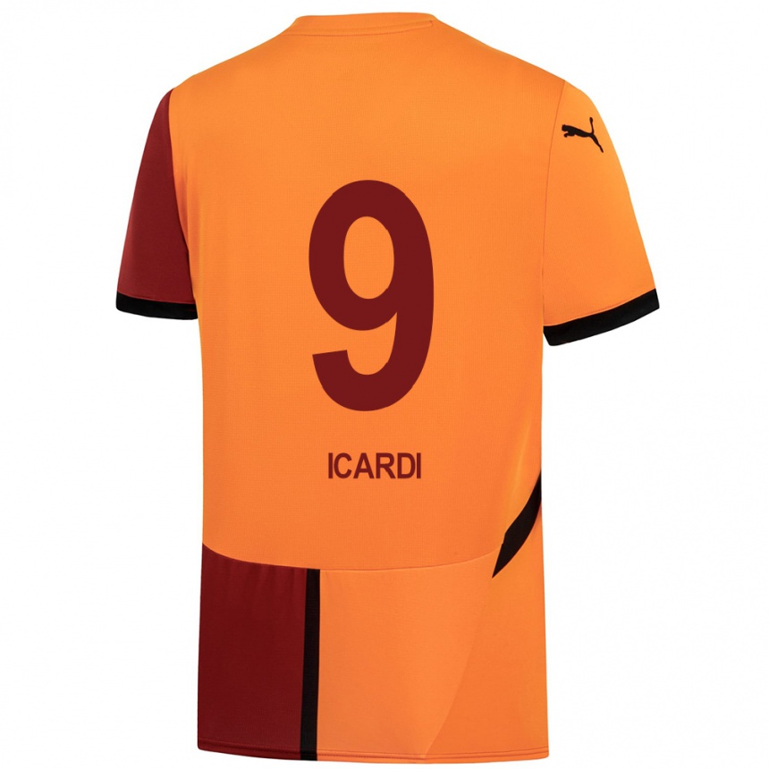 Vyrai Mauro Icardi #9 Geltona Raudona Namų Marškinėliai 2024/25 T-Shirt