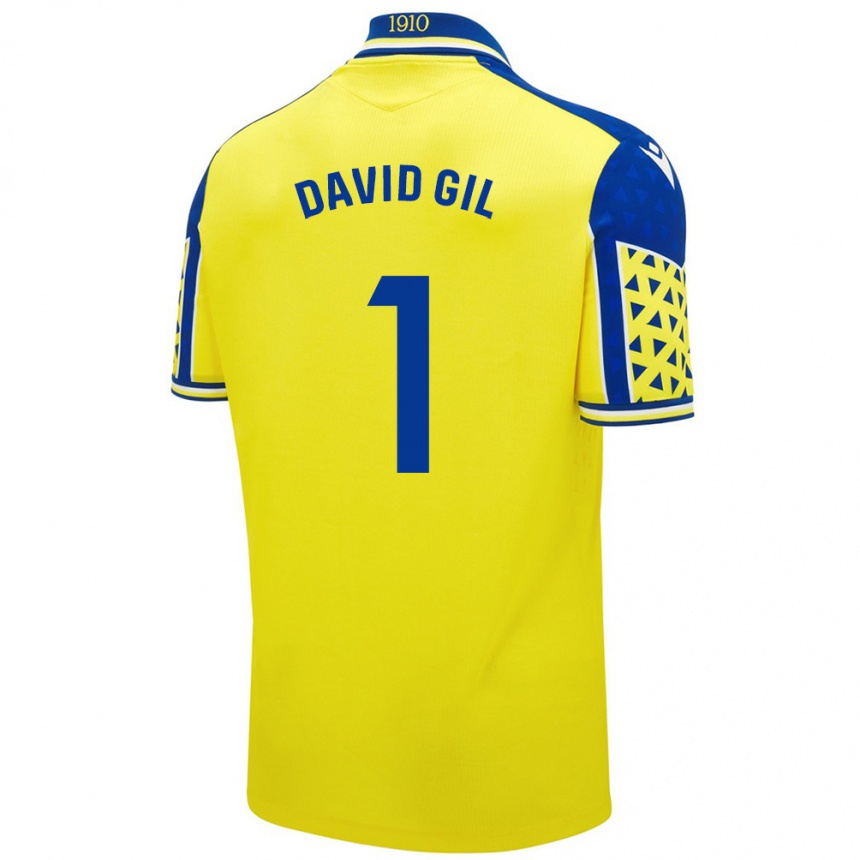 Vyrai David Gil #1 Geltona Mėlyna Namų Marškinėliai 2024/25 T-Shirt