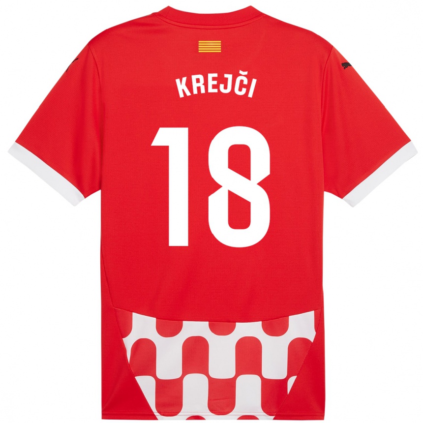 Vyrai Ladislav Krejci #18 Raudona Balta Namų Marškinėliai 2024/25 T-Shirt