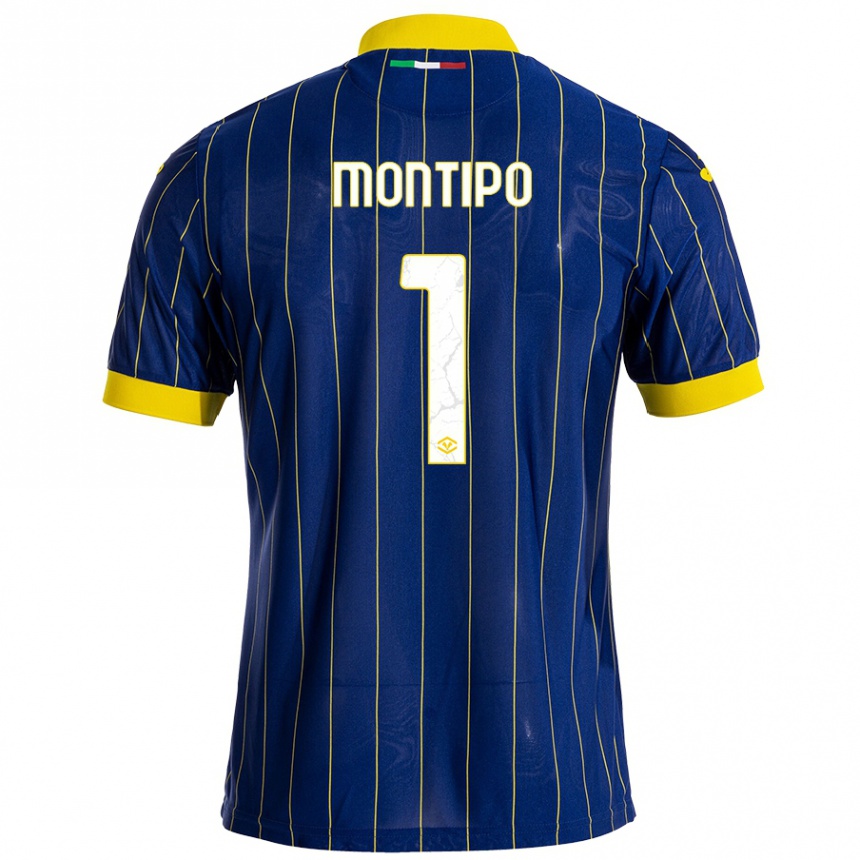 Vyrai Lorenzo Montipò #1 Mėlyna Geltona Namų Marškinėliai 2024/25 T-Shirt