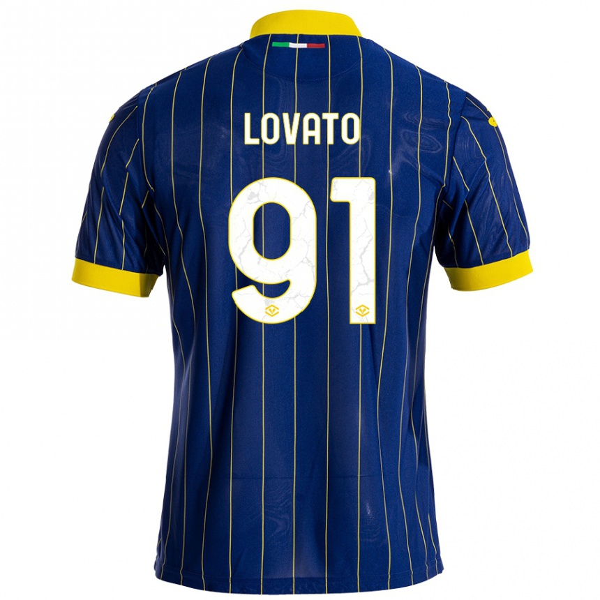 Vyrai Enrico Lovato #91 Mėlyna Geltona Namų Marškinėliai 2024/25 T-Shirt