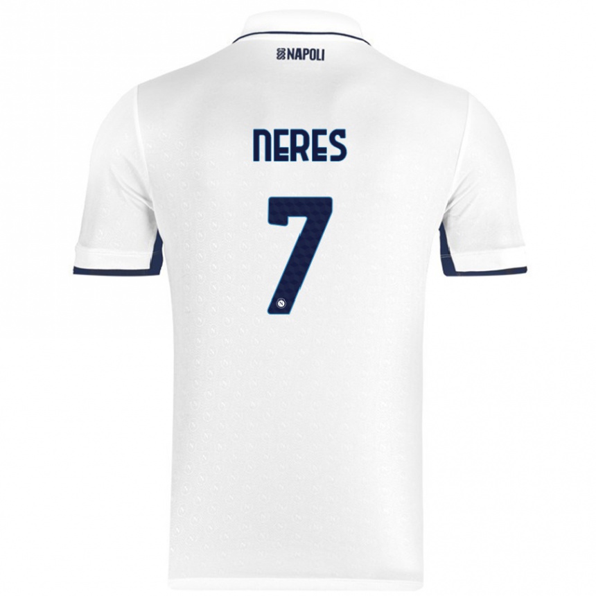 Vyrai David Neres #7 Balta Karališka Mėlyna Išvykos Marškinėliai 2024/25 T-Shirt