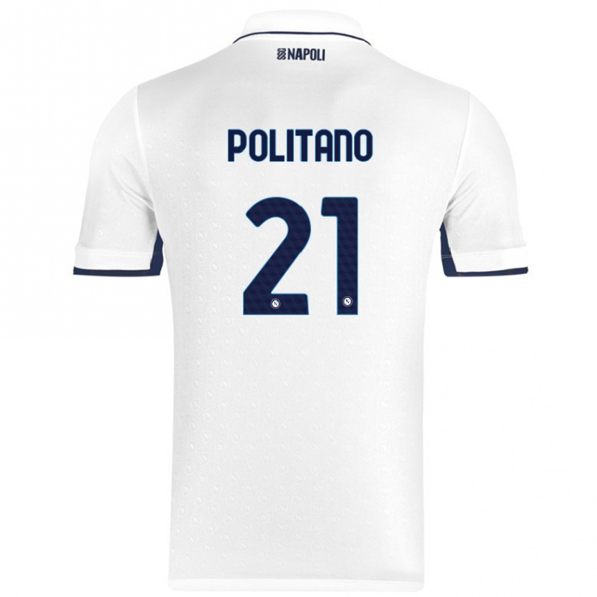 Vyrai Matteo Politano #21 Balta Karališka Mėlyna Išvykos Marškinėliai 2024/25 T-Shirt