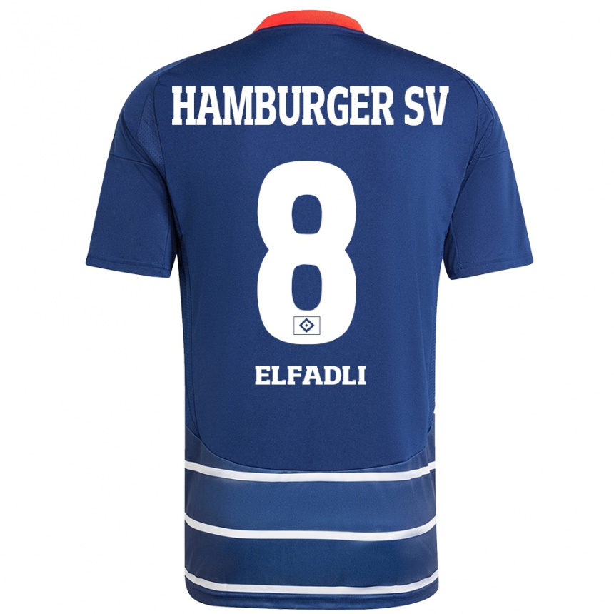 Vyrai Daniel Elfadli #8 Tamsiai Mėlyna Išvykos Marškinėliai 2024/25 T-Shirt