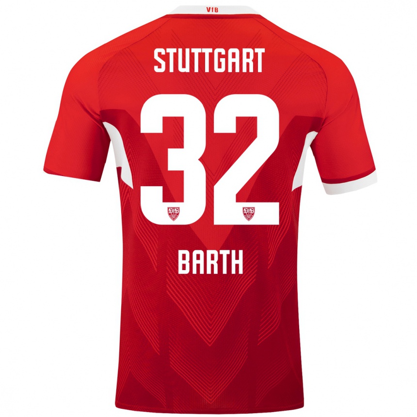 Vyrai Tom Barth #32 Raudona Balta Išvykos Marškinėliai 2024/25 T-Shirt