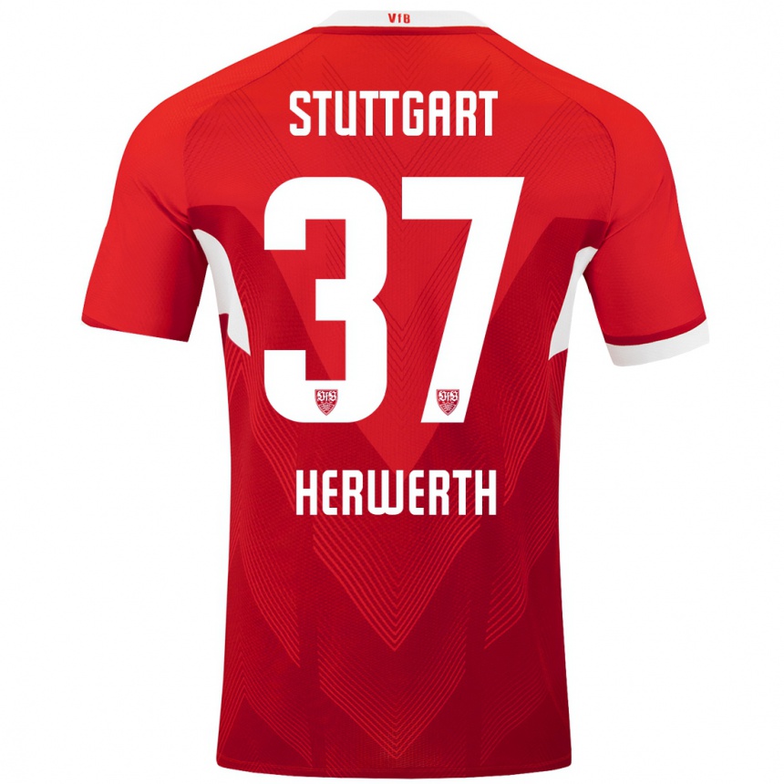 Vyrai Maximilian Herwerth #37 Raudona Balta Išvykos Marškinėliai 2024/25 T-Shirt