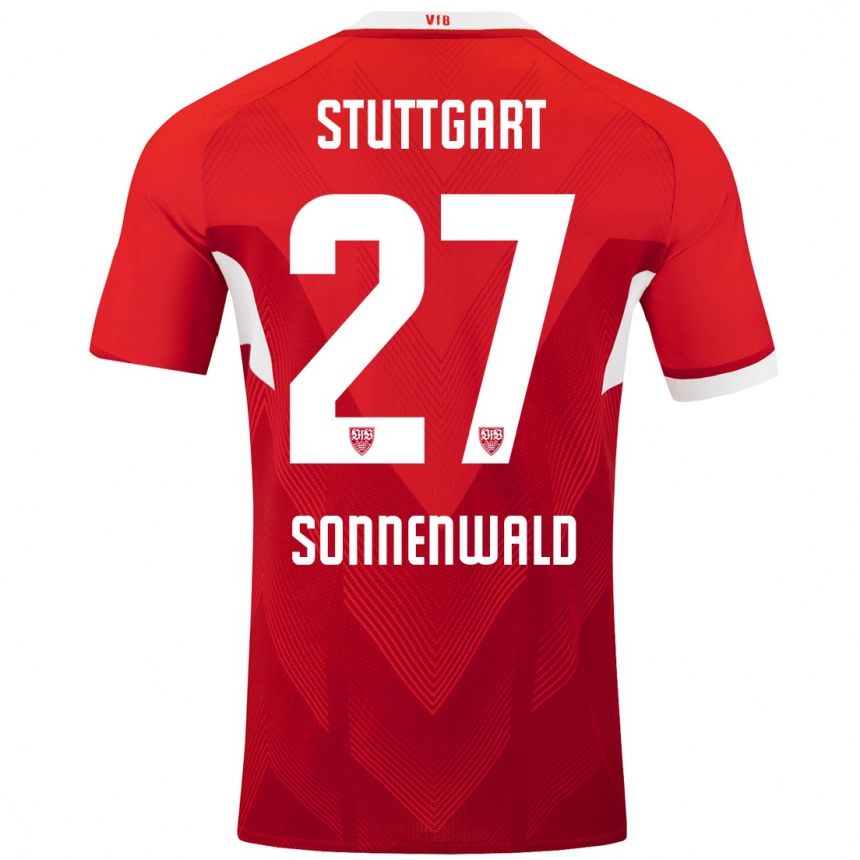 Vyrai Lukas Sonnenwald #27 Raudona Balta Išvykos Marškinėliai 2024/25 T-Shirt