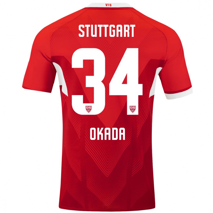 Vyrai Rei Okada #34 Raudona Balta Išvykos Marškinėliai 2024/25 T-Shirt