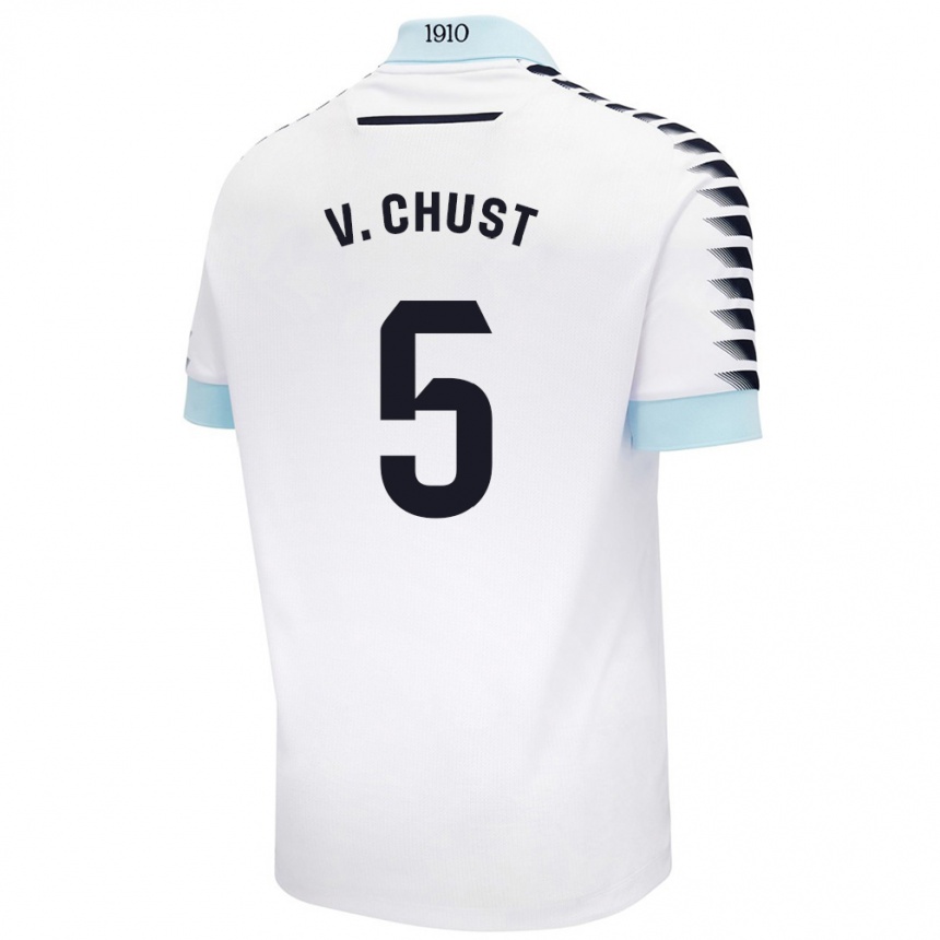 Vyrai Víctor Chust #5 Balta Mėlyna Išvykos Marškinėliai 2024/25 T-Shirt